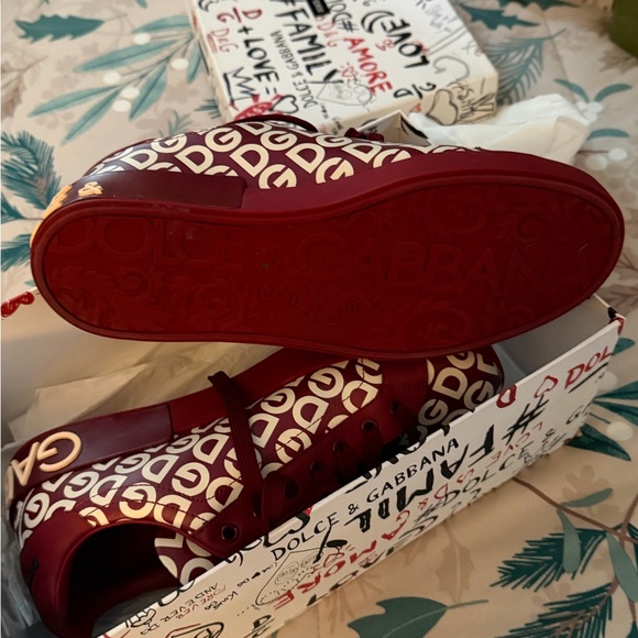 Dolce & Gabbana Burgundy and White Logo Sneakers